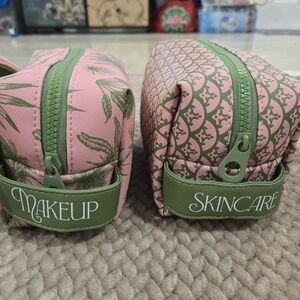 Nicole Miller 3  Pc Set makeup and skincare organizer bag, Safari Green Pink